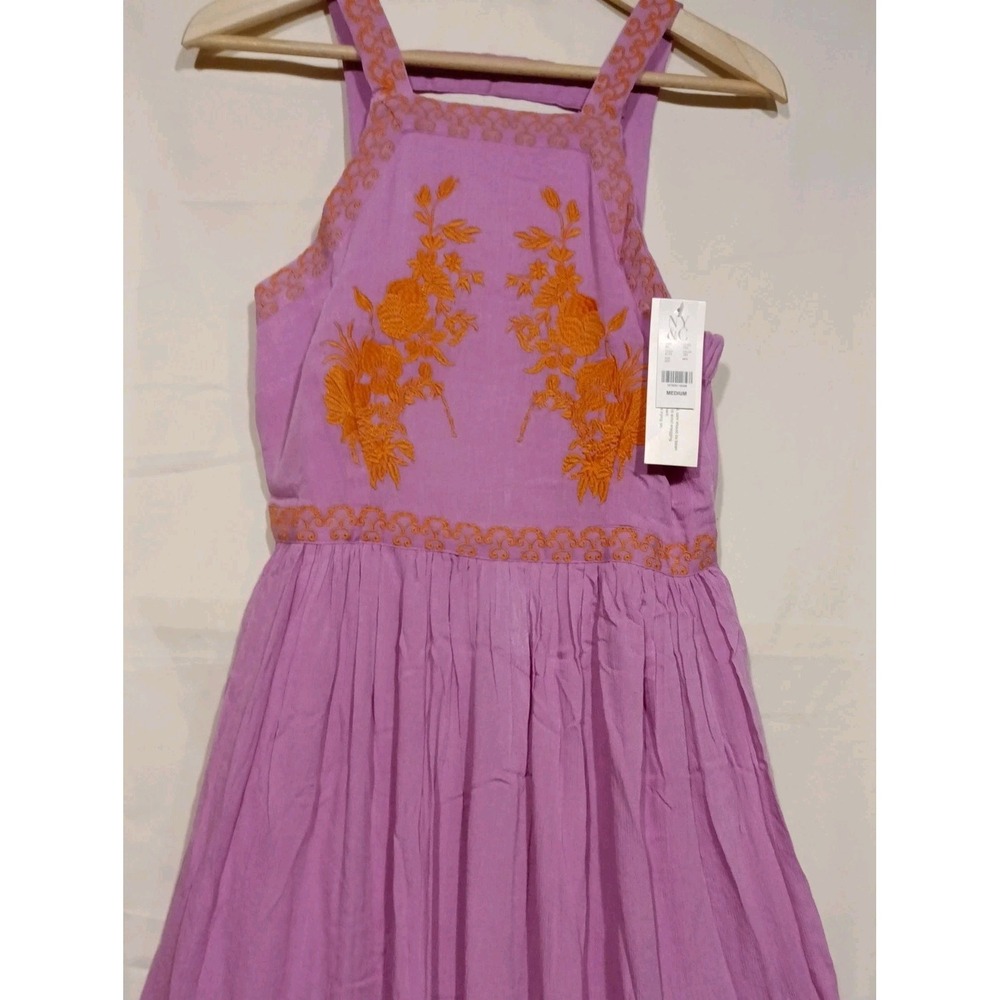 Lavender Maxi Boho Cottagecore Embroidered  Empire Waist Dress Sz M Sleeveless
